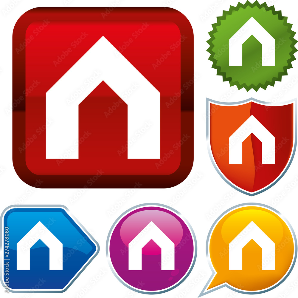 Set shiny icon series on buttons. House. Set shiny icon series on buttons. House.