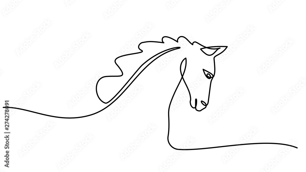 Naklejka Ciągły jeden rysunek linii. Logo głowy konia