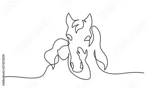 One line drawing. Horse and woman heads logo
