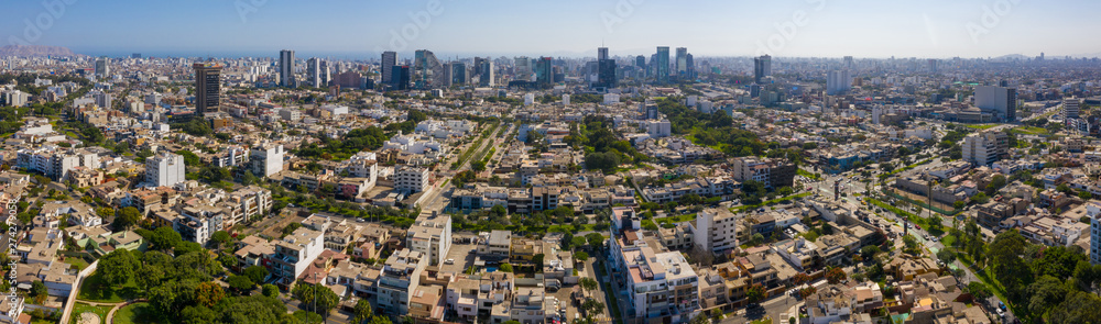 Panoramic aerial view of San Isidro district, in Lima, Peru. Panoramic aerial view of San Isidro district, in Lima, Peru.