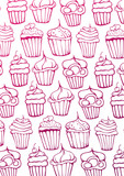  Sketches Cupcakes Background. Birthday cakes, desserts, hand drawing style.