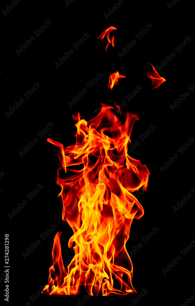 Fire flame isolated on black isolated background - Beautiful yellow, orange and red and red blaze fire flame texture style. Fire flame isolated on black isolated background - Beautiful yellow, orange and red and red blaze fire flame texture style.