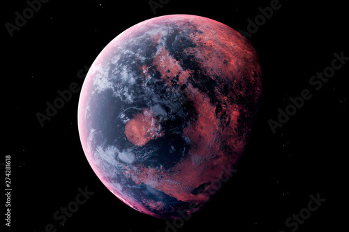 Realistic Alien Planet in the outer space, 3d rendering