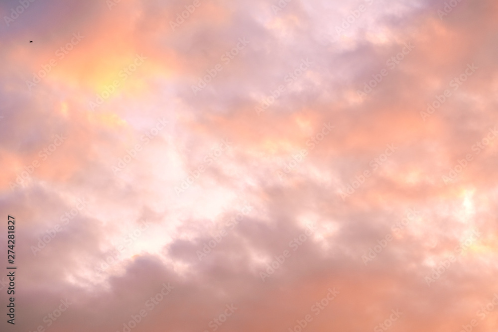 Cloudy sky with colorful color in orange, blue, yellow and pink color and cloud texture background for landscape