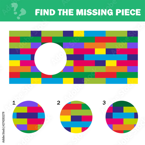 Visual logic puzzle with blocks. Find missing piece - Puzzle game for Children. Worksheet for kids.