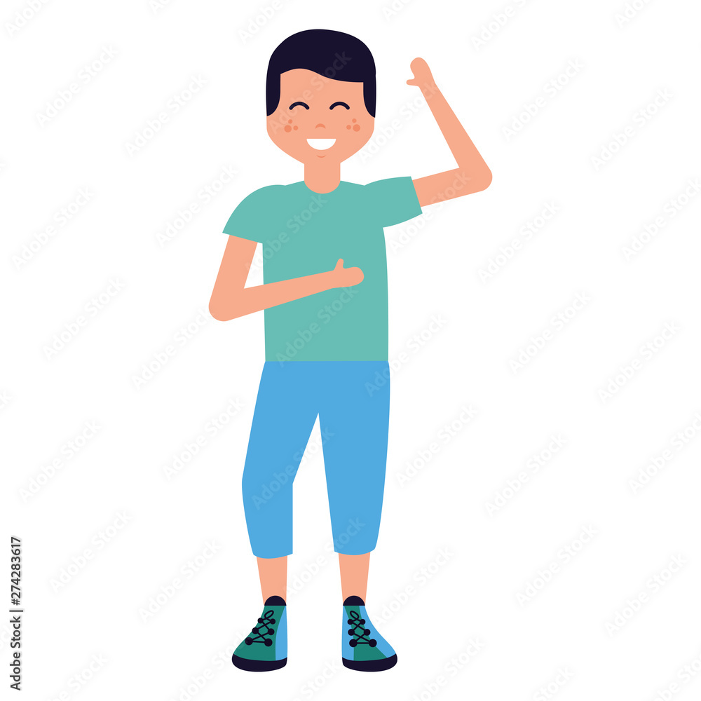 young boy dancing character on white background