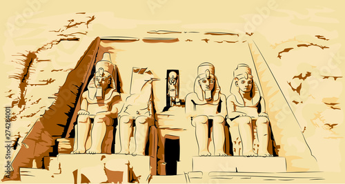 Vector illustration of Abu Simbel Egypt.Temple in rock.