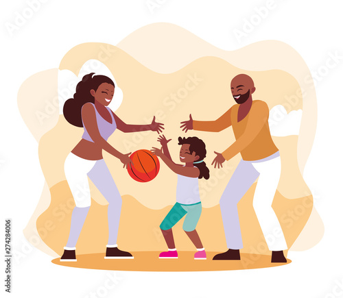 Mother and father with daughter playing design