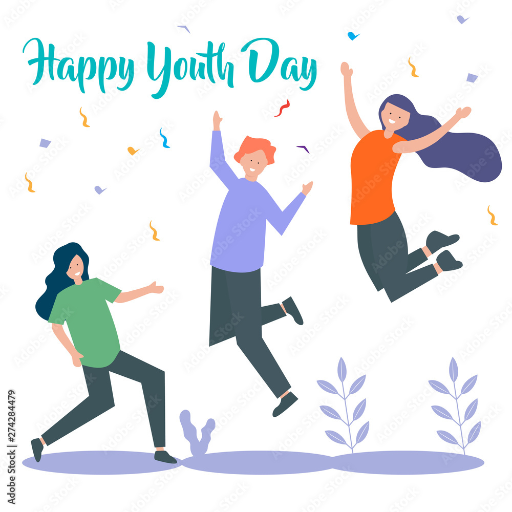 Happy Youth Day Celebration with young Boy and Girl, illustration of International youth day background Happy Youth Day Celebration with young Boy and Girl, illustration of International youth day background