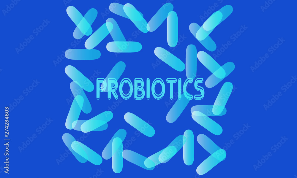 Logo of bacteria of probiotics blue. The concept of healthy eating for therapeutic purposes. A simple style of modern design, highlighted on a blue background. Vector illustration