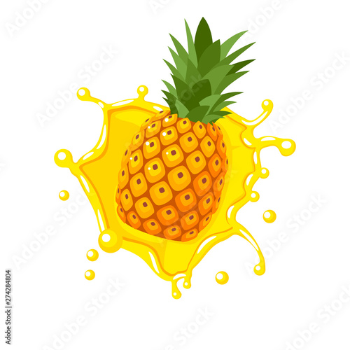 Colorful fruit design. Pineapple yellow juice splash burst. Vector illustration cartoon flat icon isolated on white.