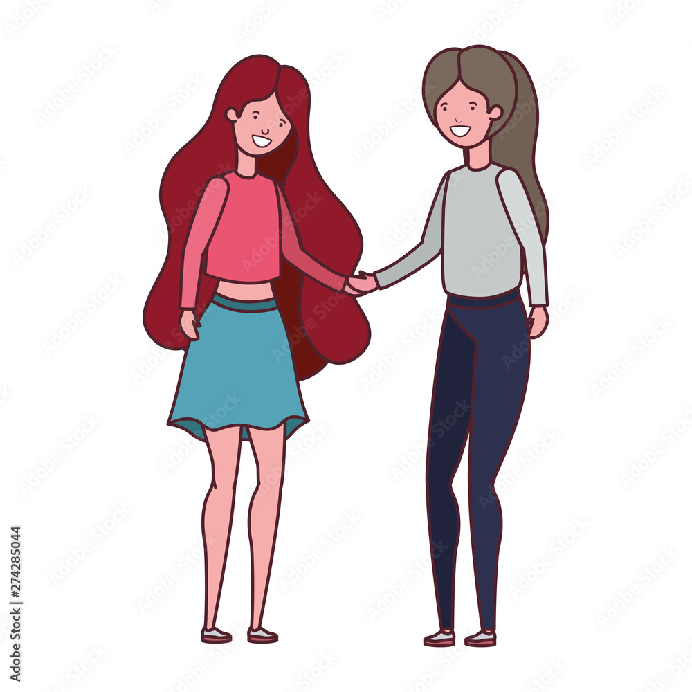 young women in white background avatar character young women in white background avatar character