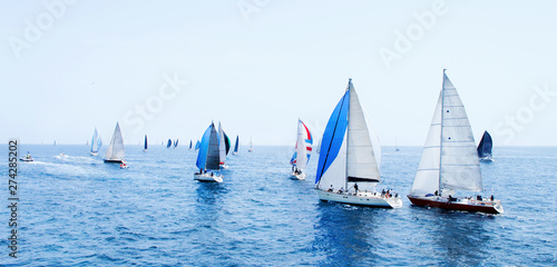 Brindisi, Italy - 06.16.2019: Sailing yachts during regatta Brindisi Corfu