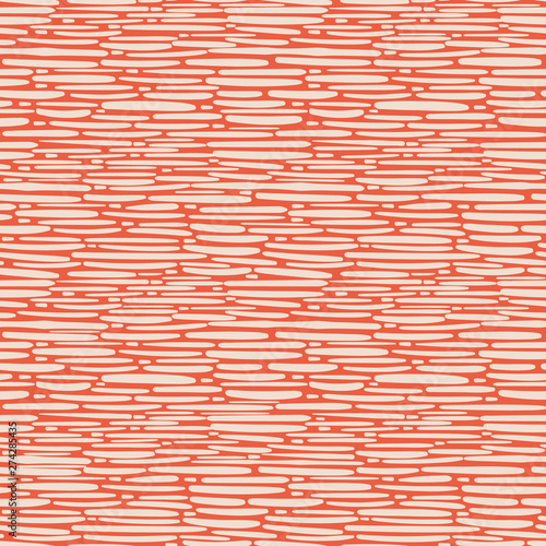 Hand drawn dense basket weave design in random geometric layout. Seamless vector pattern on orange background. Great for wellbeing, cosmetic, food products, summer, packaging, stationery, texture