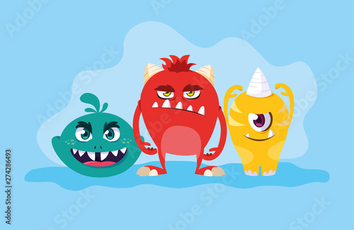 Group of monsters cartoon design