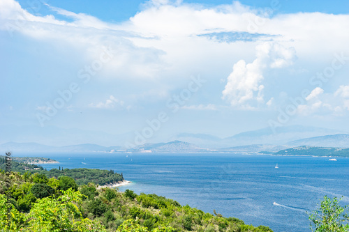View from Kerkira Corfu island to the Albanian coast over the sea at the Kassopei from the road