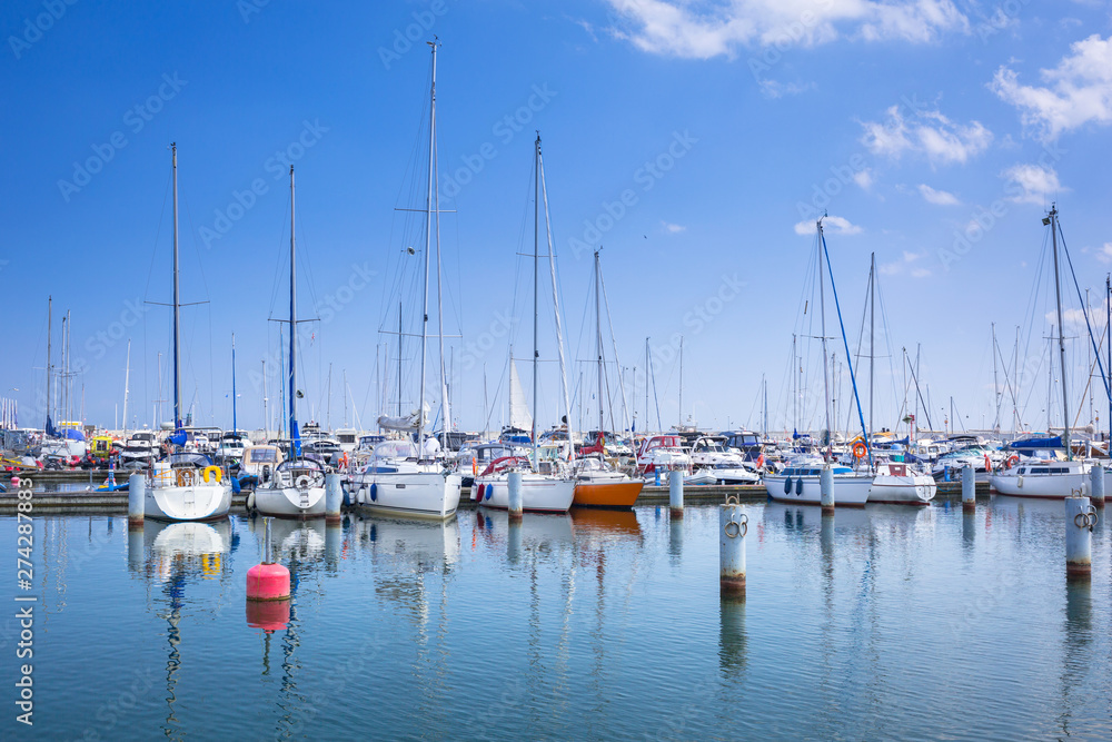Marina at Baltic Sea with yachts in Gdynia, Poland.