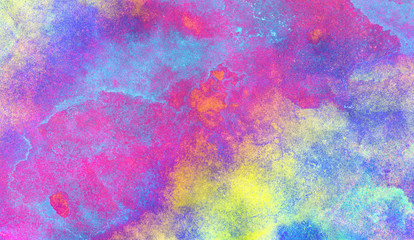 Modern fantasy colorful aquarelle paper textured ink effect grungy wet pastel illustration for design. Creative blue, purple and pink shades watercolor background for vintage card, retro template