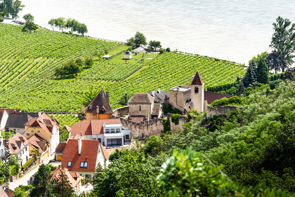 Durnstein along the Danube River in the picturesque Wachau Valley Durnstein along the Danube River in the picturesque Wachau Valley