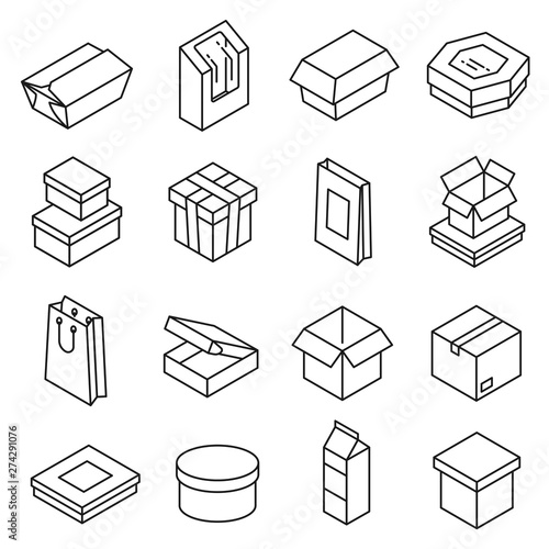 Packing storage blank boxes icon, line art
