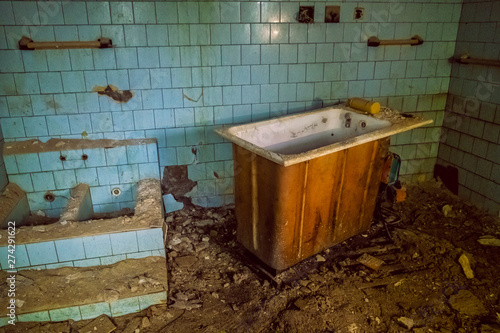 Interior of abandoned house in Korytnica spa, Slovakia photo