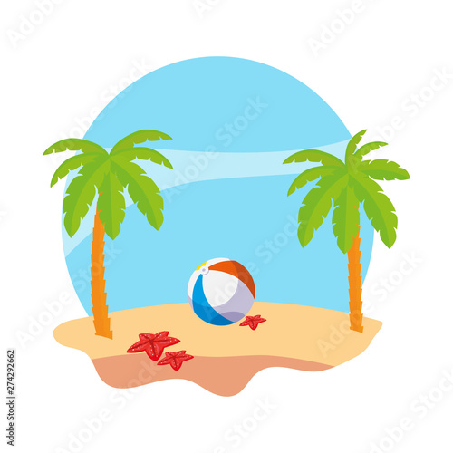 summer beach with palms and balloon toy scene