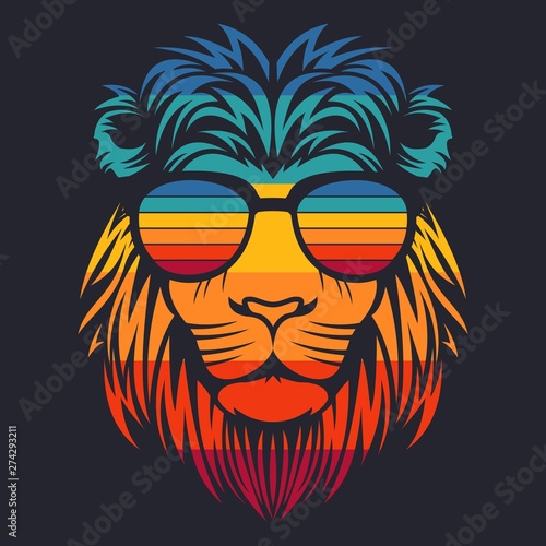 lion head retro eyeglasses vector illustration