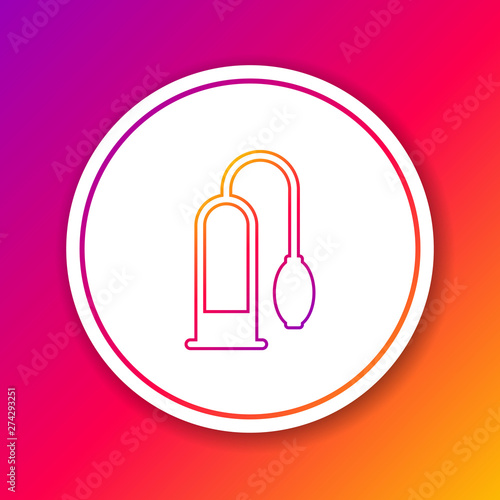 Color line Penis pump icon isolated on color background. Penis enlarger. Sex toy for men. Vacuum pump with a blower to increase the penis. Circle white button. Vector Illustration