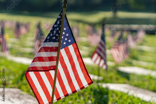 This is a color photo of flags at a Veterans Cemetery in North Carolina during Memorial Day weekend.