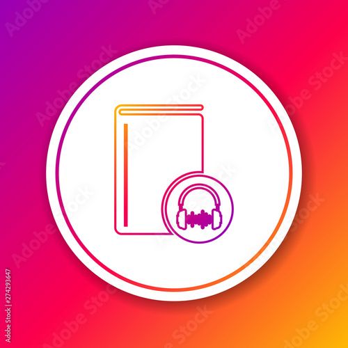 Color line Audio book icon isolated on color background. Book with headphones. Audio guide sign. Online learning concept. Circle white button. Vector Illustration