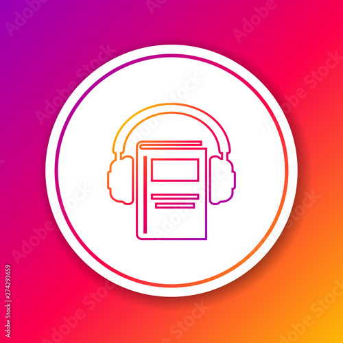 Color line Audio book icon isolated on color background. Book with headphones. Audio guide sign. Online learning concept. Circle white button. Vector Illustration
