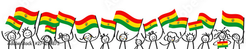 Bolivia flag, crowd of stick figures with Bolivian national flags banner photo