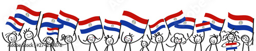 Paraguay flag, crowd of stick figures with Paraguayan national flags banner