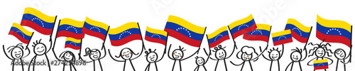 Venezuela flag, crowd of stick figures with Venezuelan national flags banner