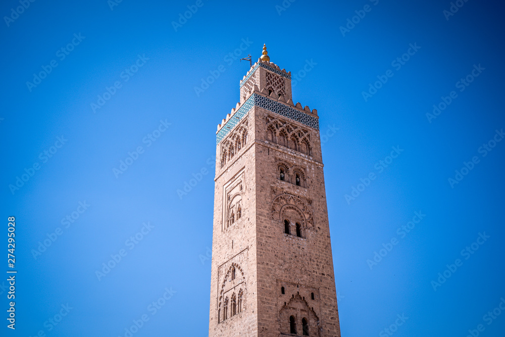Koutoubia Mosque minaret located at medina quarter of Marrakesh, Morocco