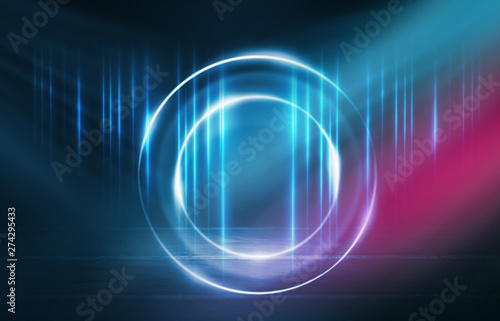 Wallpaper Mural Empty background scene. Dark street reflection on wet asphalt. Rays of neon light in the dark, neon figures, smoke. Background of empty stage show. Abstract dark background. Torontodigital.ca