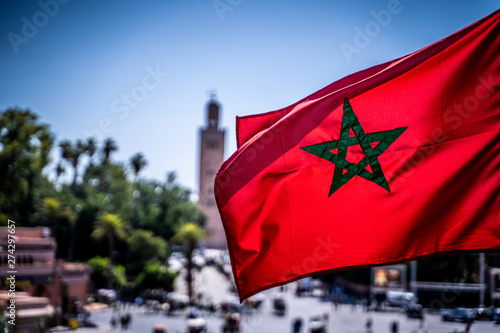 Flags over Jamaa el Fna, Marrakesh, Morocco photo