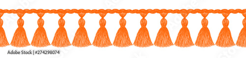 Tassel pattern. Fringe border. Crochet. Knitting. Sewing. Trendy fashion design. Sketch. Clothes decoration. Ethnic. Folk. Vintage. Boho style.