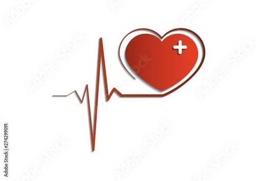 Heart icon with heartbeat sign. Label design concept hospital equipment isolated on white sign.