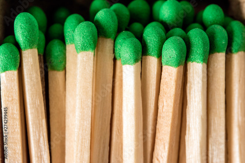 isolated wood matches with green tips