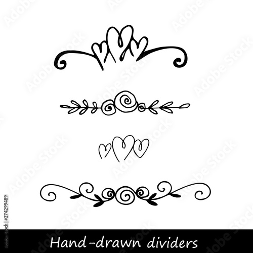 Hand drawn vector dividers. Lines, borders and laurels set. Doodle design elements.