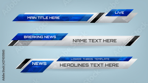 Set of Broadcast News Lower Thirds Banner for Television, Video and Media Channel