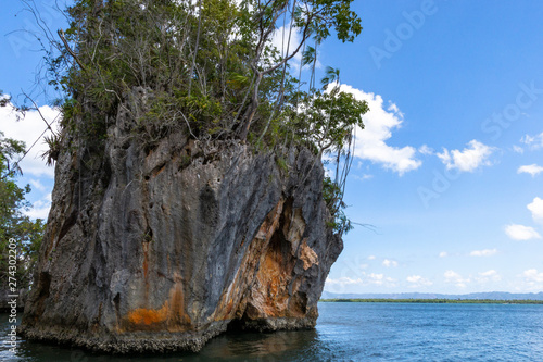 Huge rock in the shallow waters of Los Haitises National Park photo