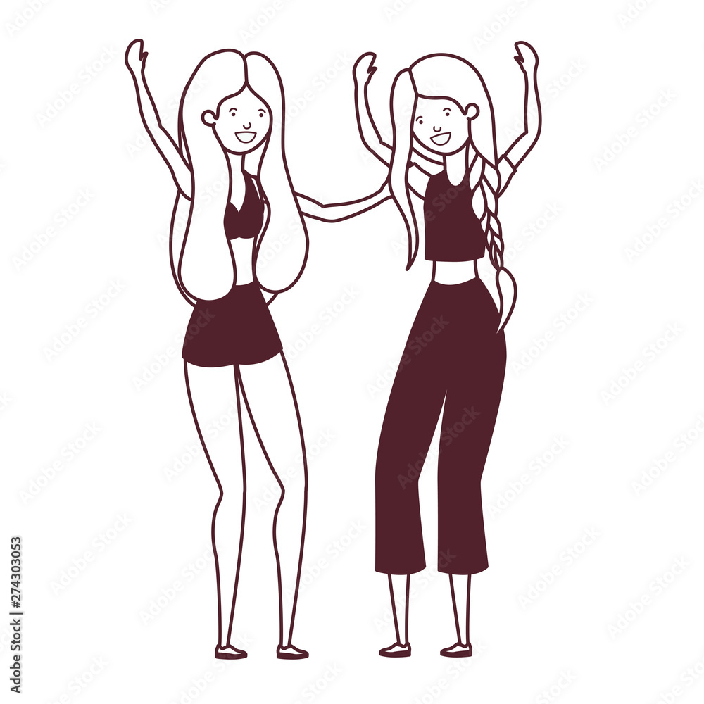silhouette of dancing women in white background silhouette of dancing women in white background