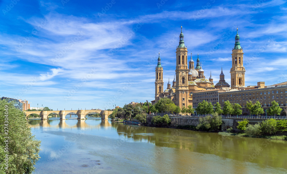 Saragossa / Spain: Cathedral-Basilica of Our Lady of the Pillar on the banks of the River Ebro