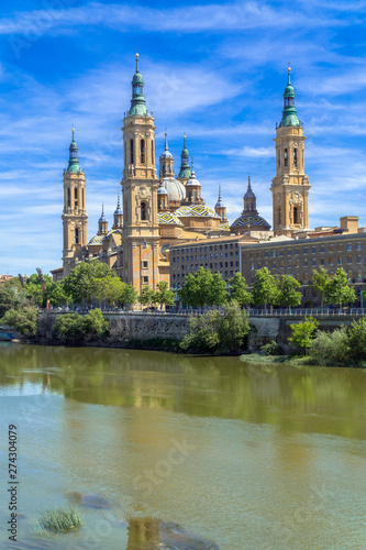 Saragossa / Spain: Cathedral-Basilica of Our Lady of the Pillar in the banks of the River Ebro