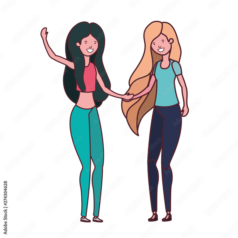 young women in white background avatar character young women in white background avatar character