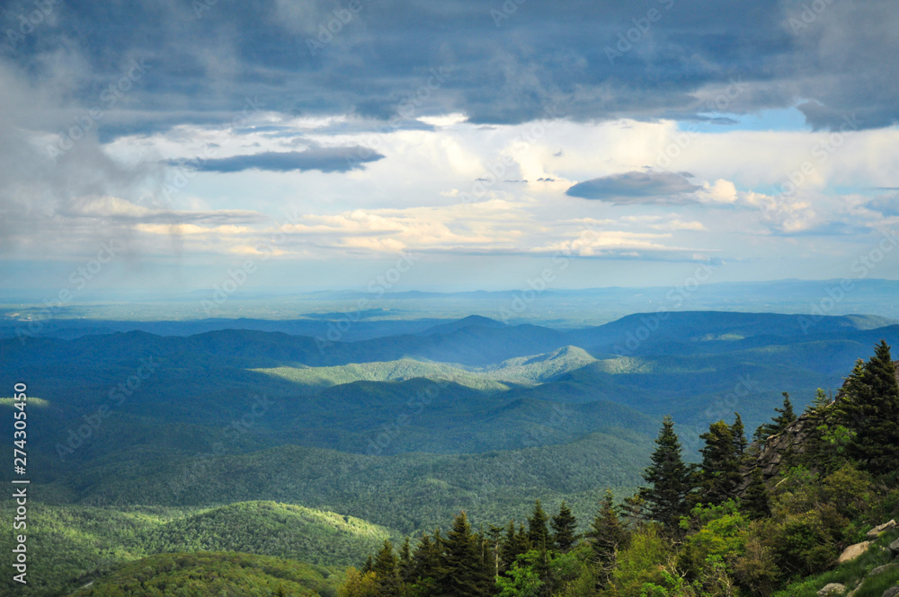 Color photo taken from Devil's Courthouse on the Blue Ridge Parkway in North Carolina near the Great Smoky Mountain National Park.
