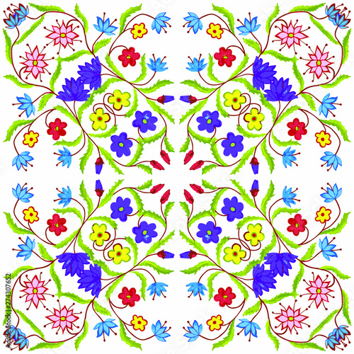 Floral geometric seamless watercolor background. blots, drips, careless watercolor. Handmade illustration