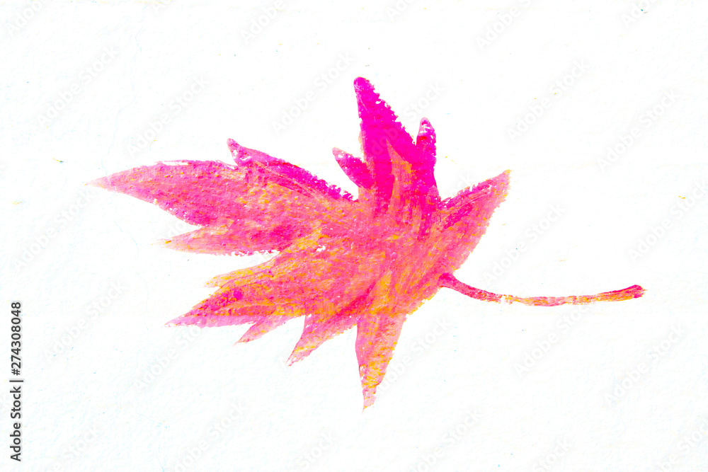 Isolated maple leaf painted on concrete in brilliant red autumn color.